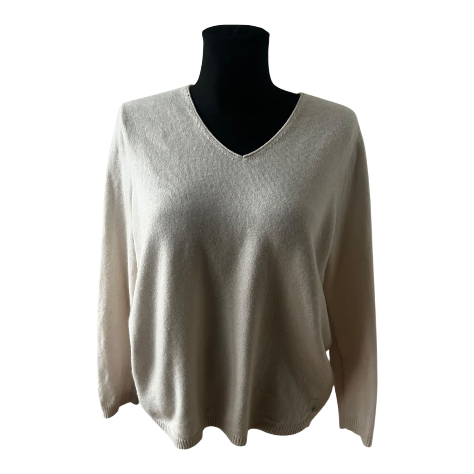 Gerry Weber Damen Kaschmir Pullover Größe 46 Creme V-Ausschnitt Elegant