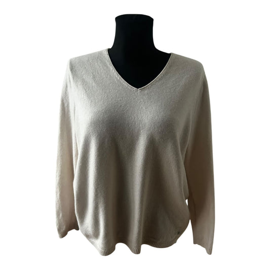 Gerry Weber Damen Kaschmir Pullover Größe 46 Creme V-Ausschnitt Elegant