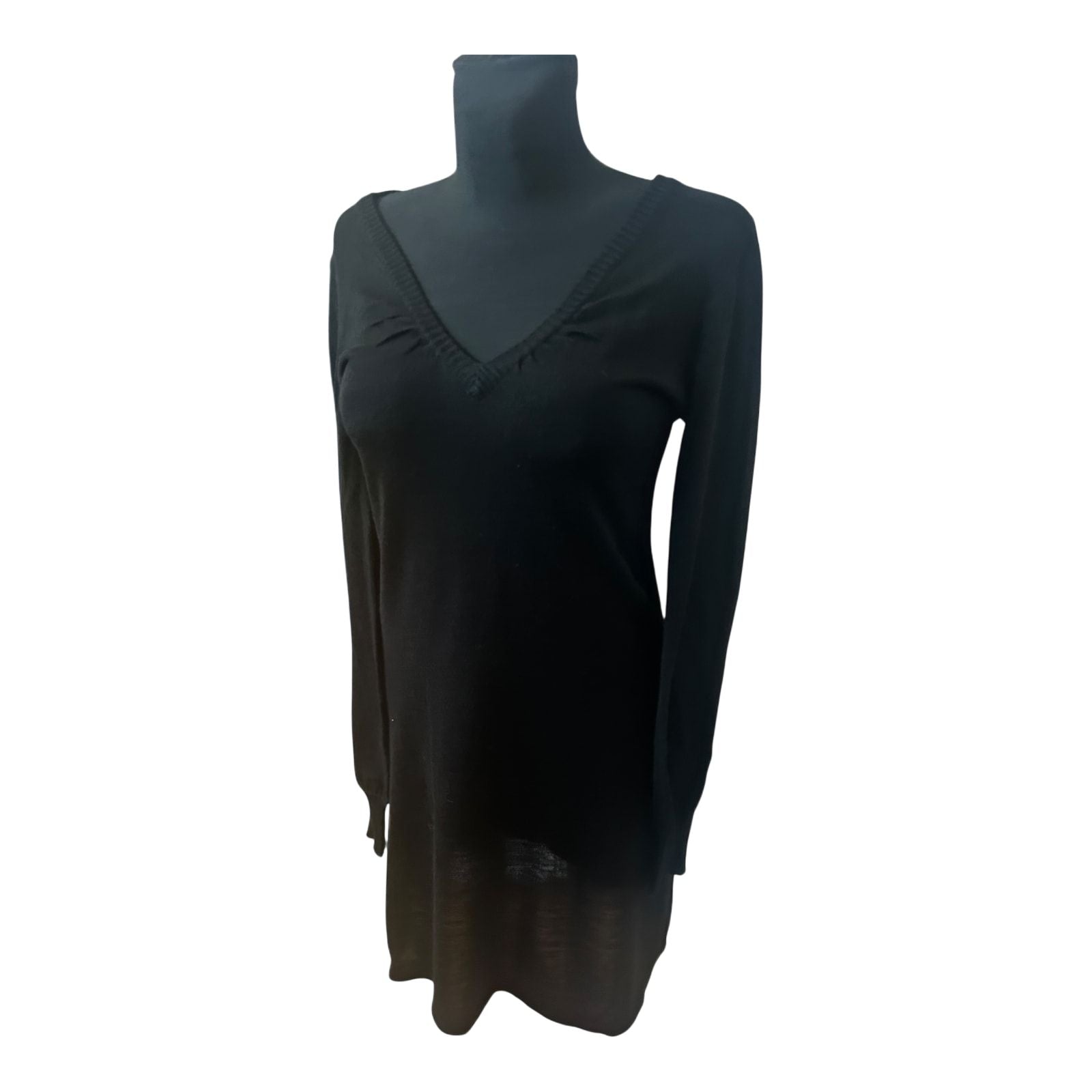 H&M Kleid Damen Strickkleid V Ausschnitt Langarm Schwarz Elegant Winter