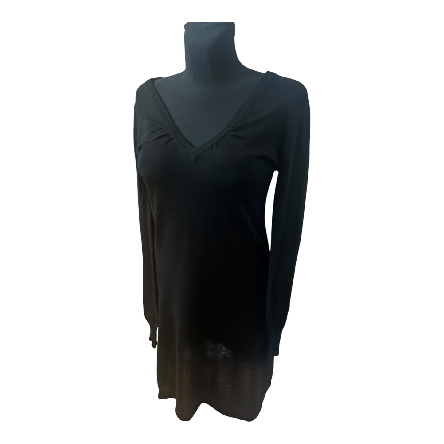 H&M Kleid Damen Strickkleid V Ausschnitt Langarm Schwarz Elegant Winter