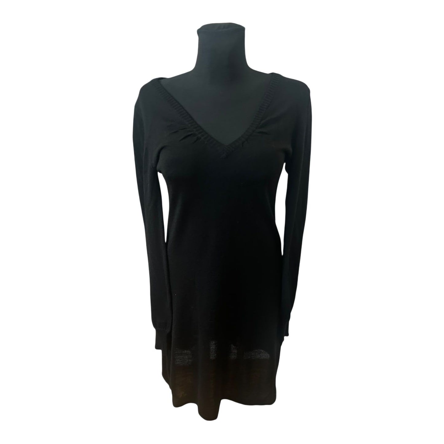 H&M Kleid Damen Strickkleid V Ausschnitt Langarm Schwarz Elegant Winter