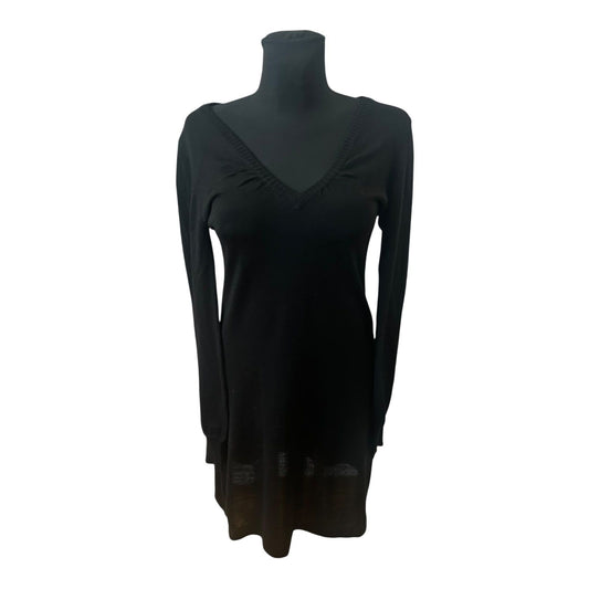 H&M Kleid Damen Strickkleid V Ausschnitt Langarm Schwarz Elegant Winter