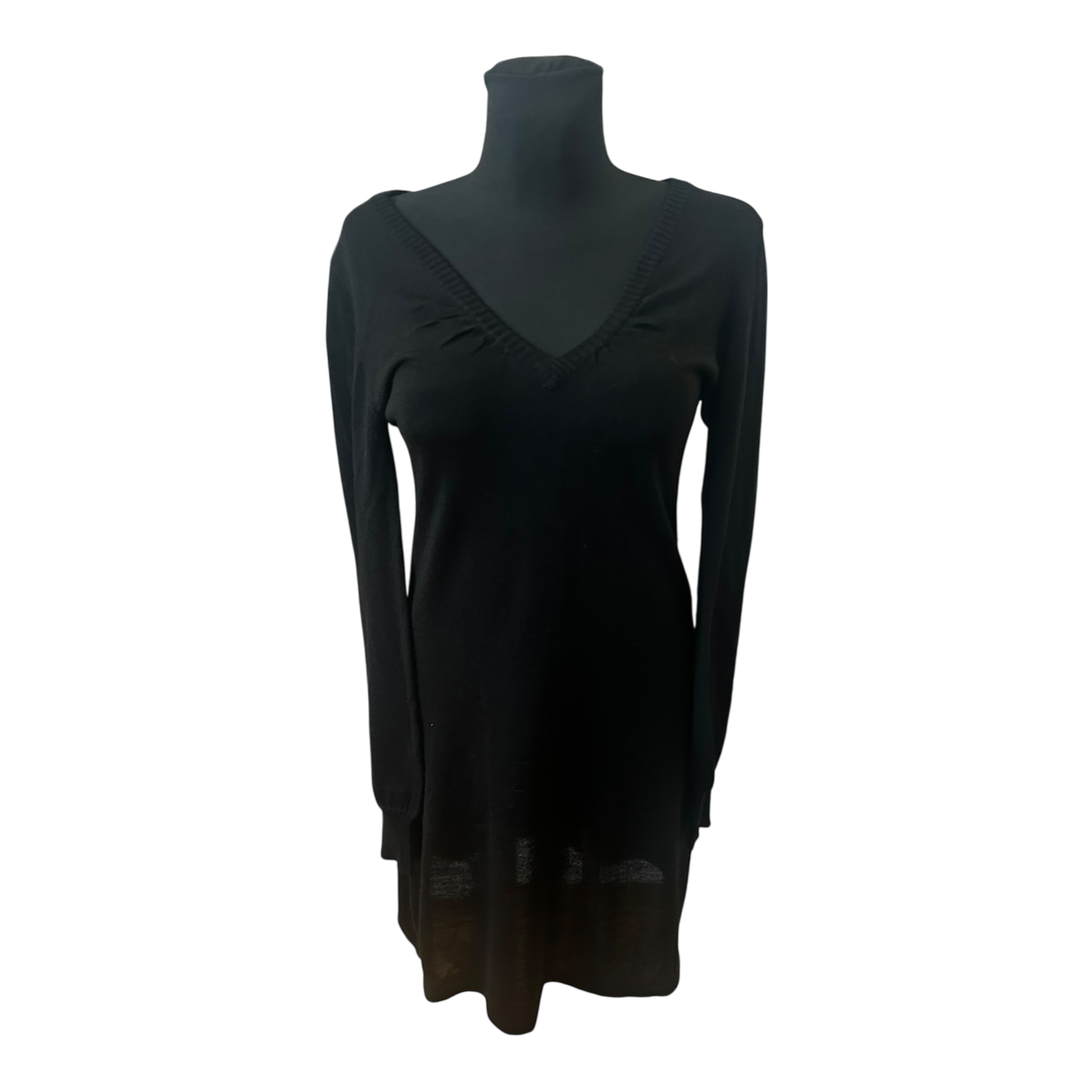 H&M Kleid Damen Strickkleid V Ausschnitt Langarm Schwarz Elegant Winter