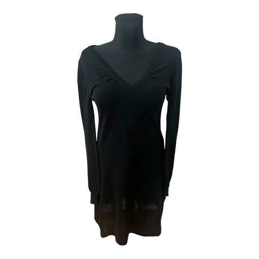 H&M Kleid Damen Strickkleid V Ausschnitt Langarm Schwarz Elegant Winter