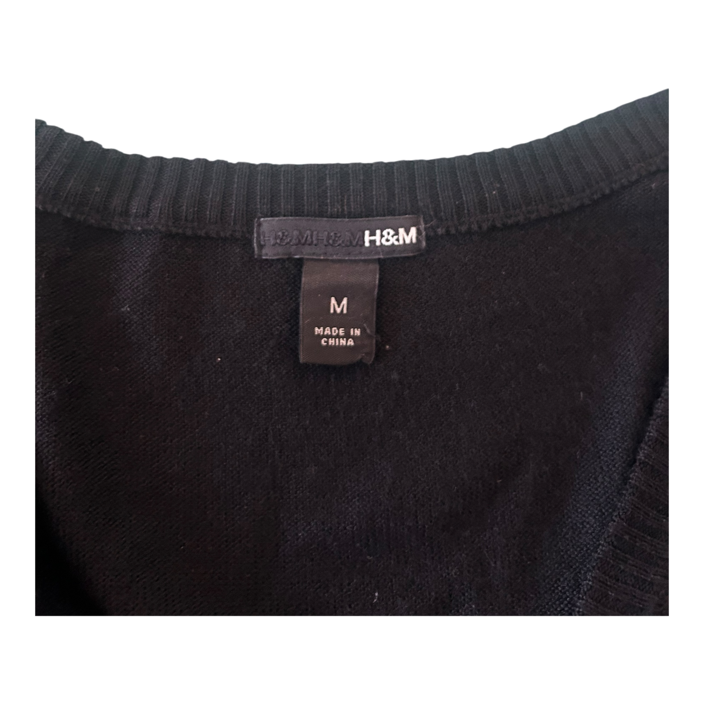 H&M Kleid Damen Strickkleid V Ausschnitt Langarm Schwarz Elegant Winter