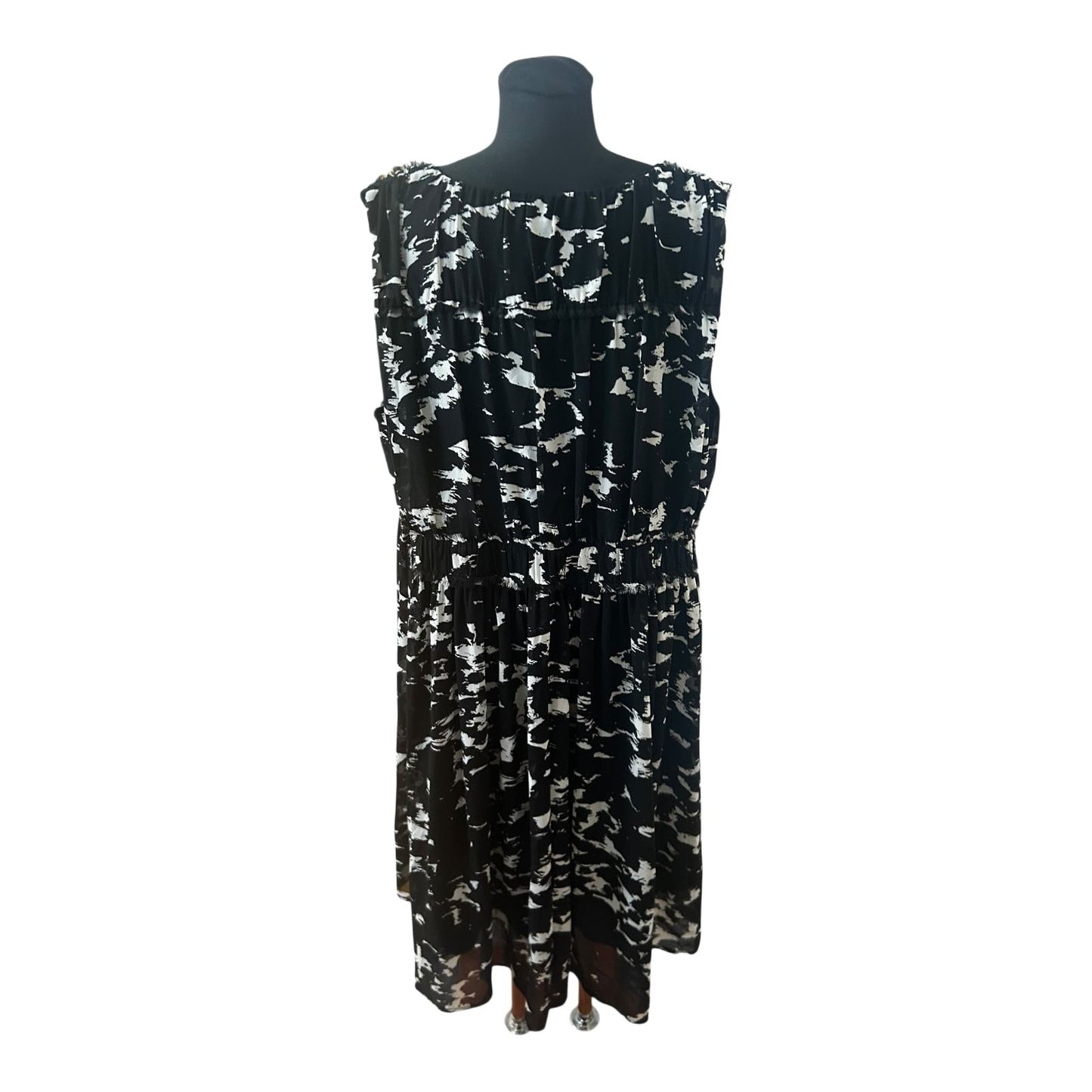 H&M Kleid Damen Gr 50 Schwarz Weiß Muster Ärmellos Elegant