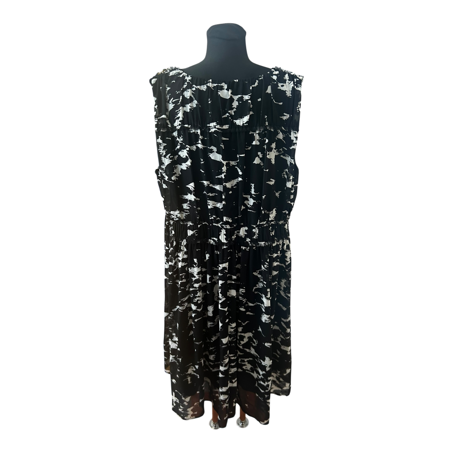 H&M Kleid Damen Gr 50 Schwarz Weiß Muster Ärmellos Elegant