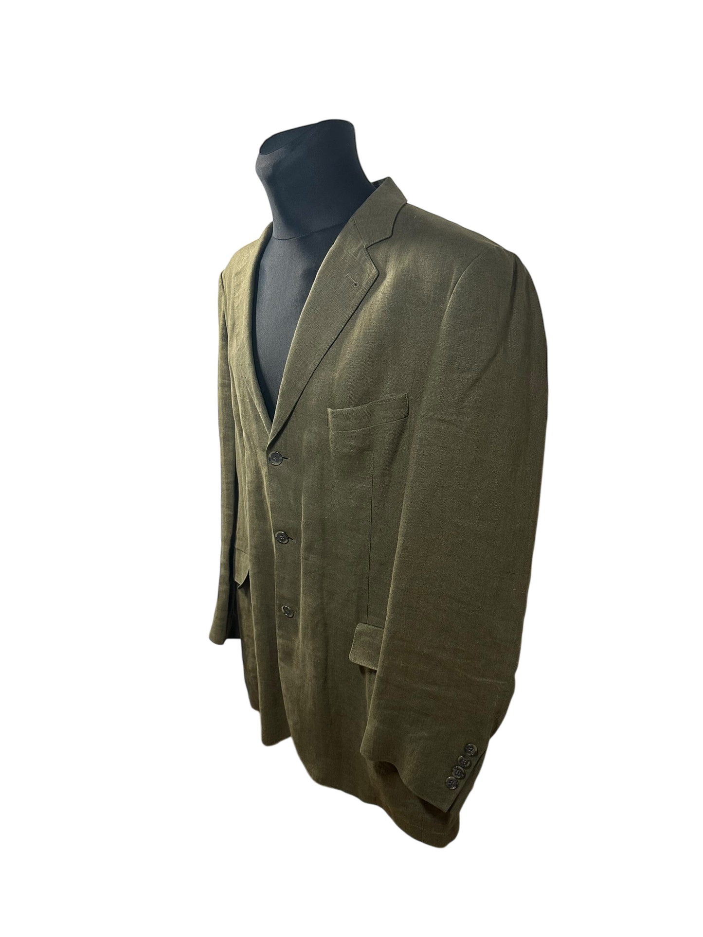 Montego Sakko Herren L/XL Olivgrün Leinen Sakko Sommer Klassisch Einreiher