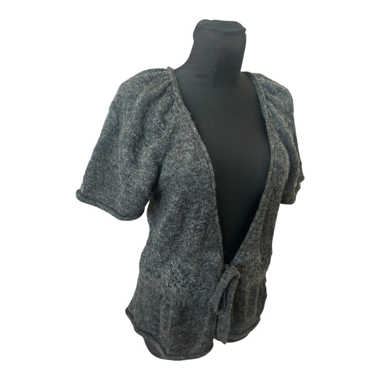 Grain de Malice Strickjacke Damen Cardigan Kurzarm Grau Gr L Alpaka Mix Elegant