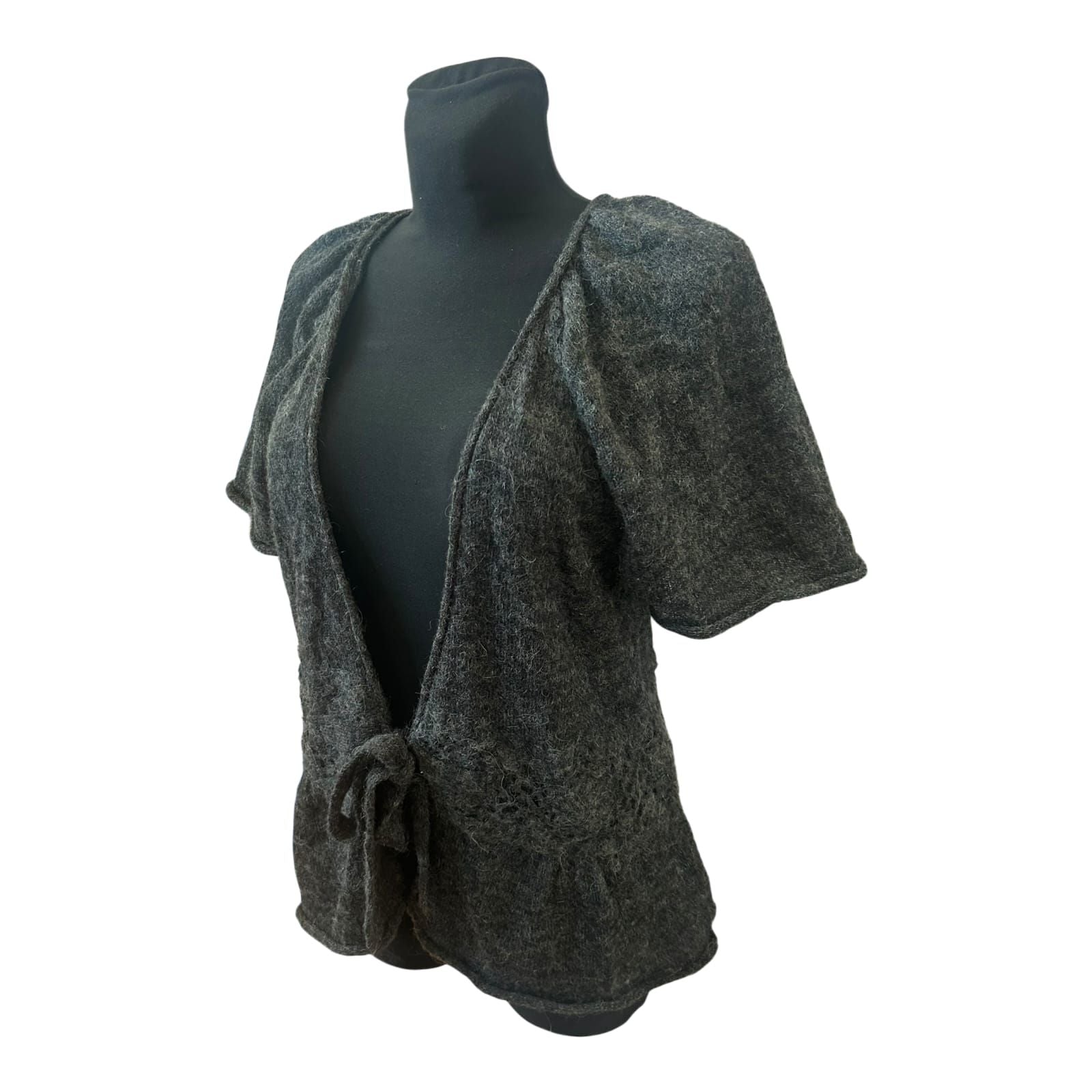Grain de Malice Strickjacke Damen Cardigan Kurzarm Grau Gr L Alpaka Mix Elegant