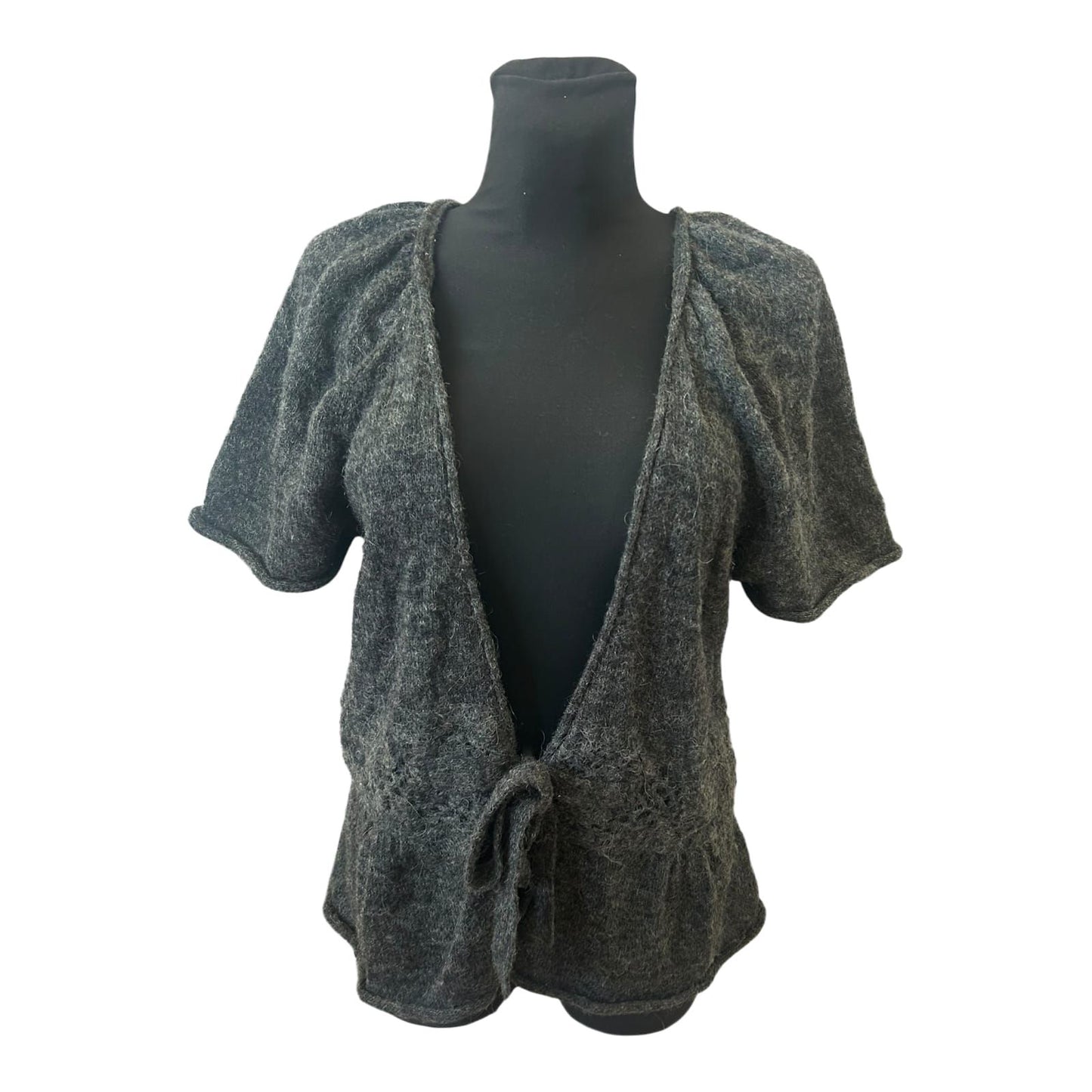 Grain de Malice Strickjacke Damen Cardigan Kurzarm Grau Gr L Alpaka Mix Elegant