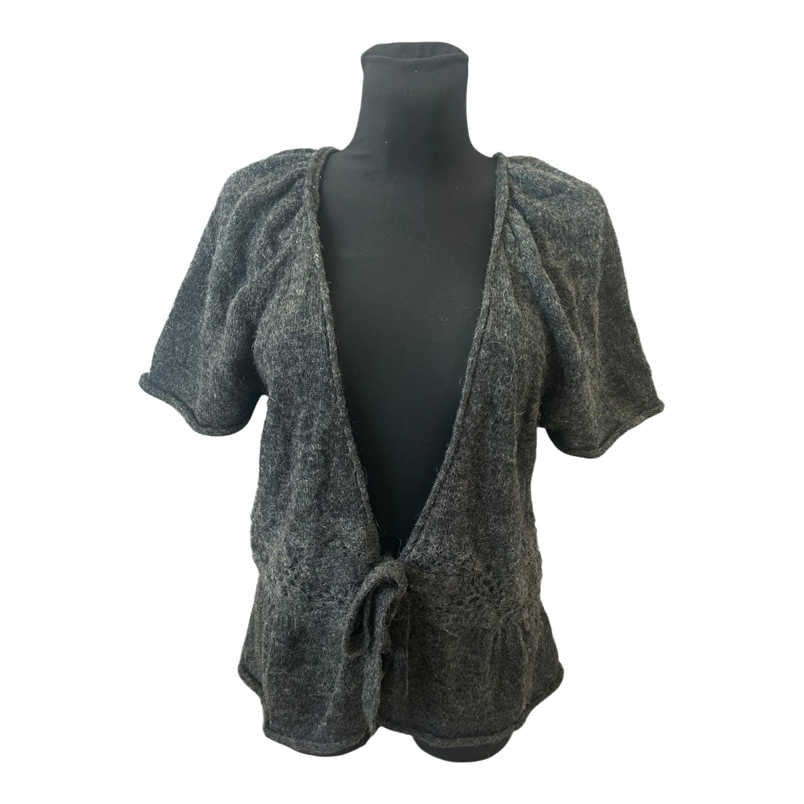 Grain de Malice Strickjacke Damen Cardigan Kurzarm Grau Gr L Alpaka Mix Elegant