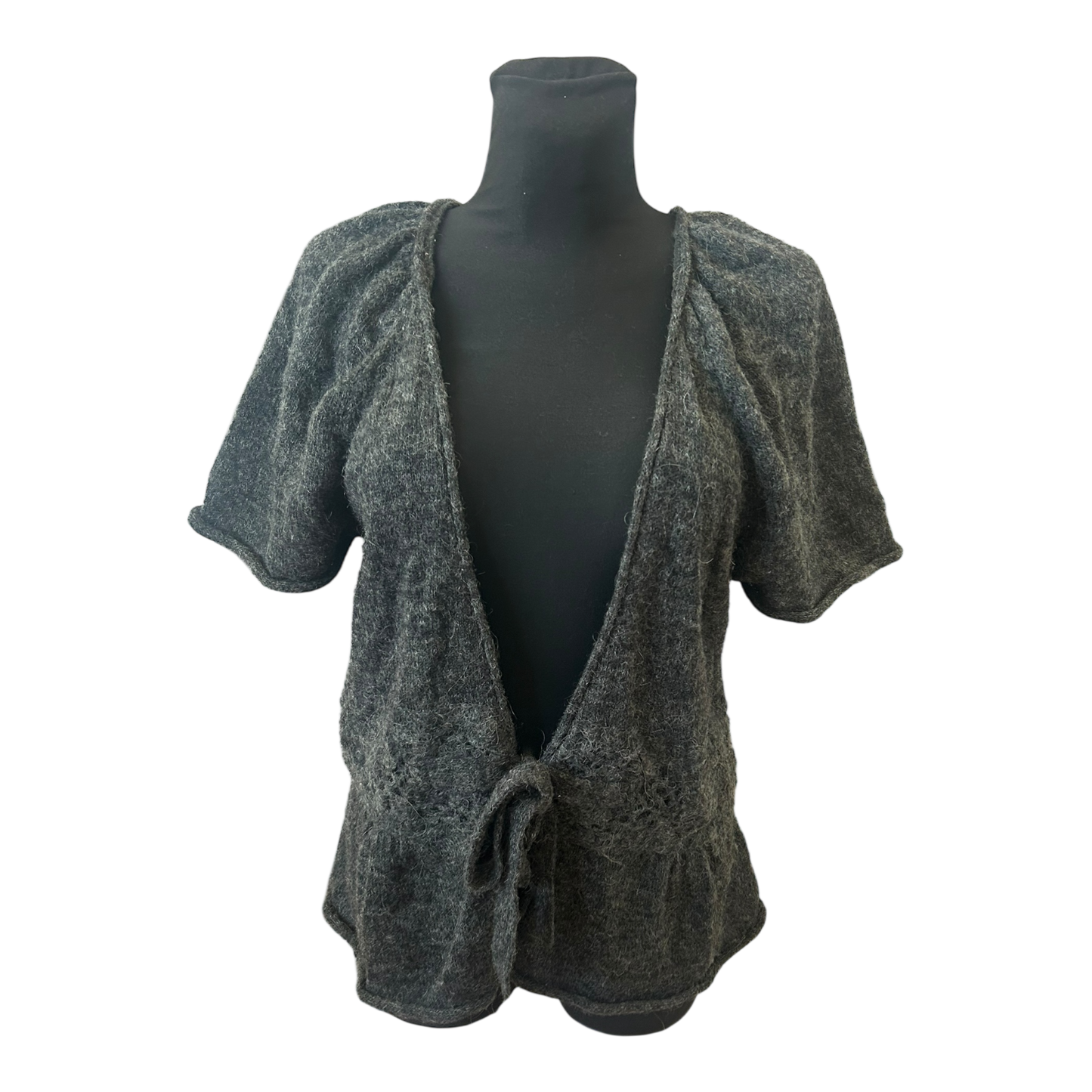 Grain de Malice Strickjacke Damen Cardigan Kurzarm Grau Gr L Alpaka Mix Elegant