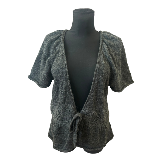 Grain de Malice Strickjacke Damen Cardigan Kurzarm Grau Gr L Alpaka Mix Elegant