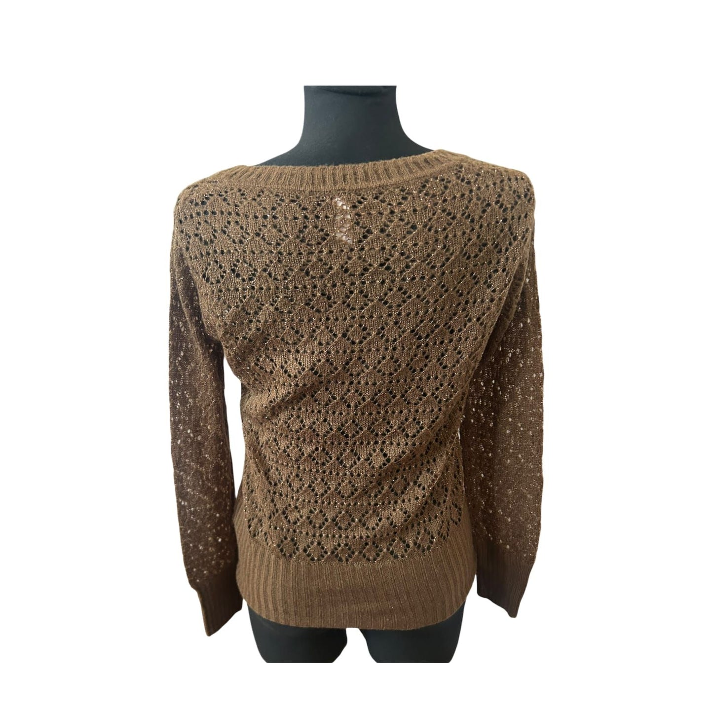 Dream Girl Damen Pullover Strick Spitze Braun Goldfäden Gr L Elegant