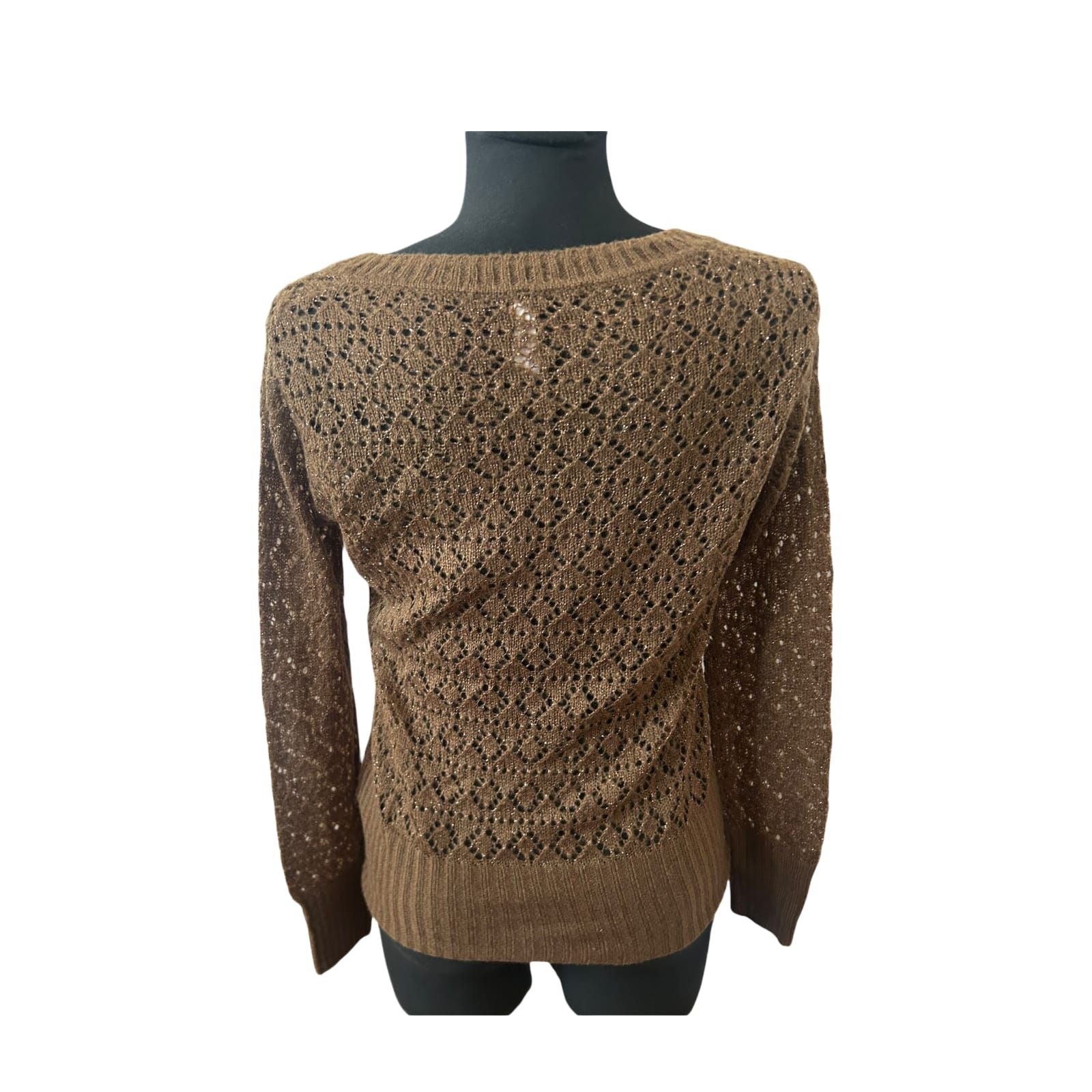 Dream Girl Damen Pullover Strick Spitze Braun Goldfäden Gr L Elegant