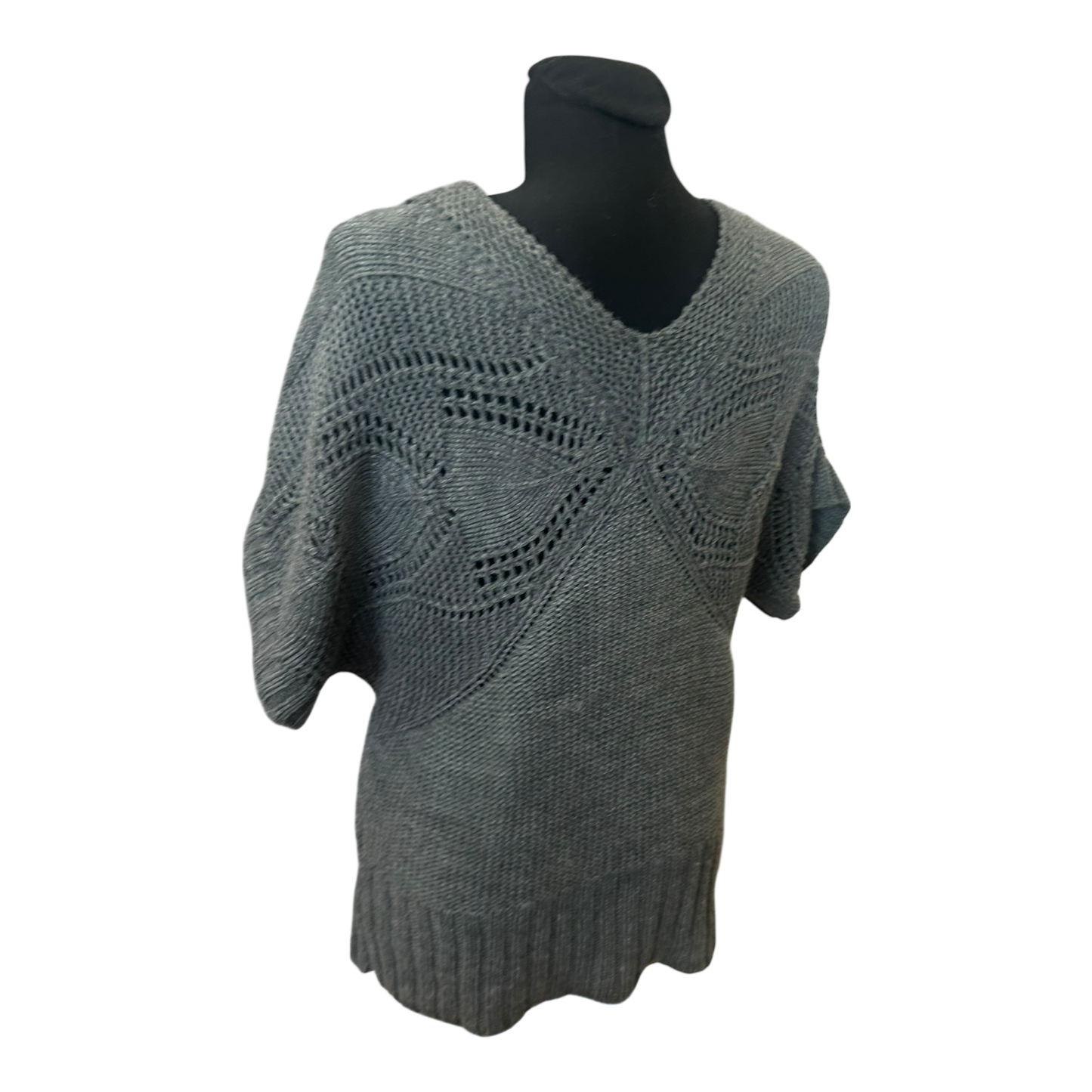 Yessica Damen Strickpullover Grau Grobstrick V Ausschnitt Kurzarm Gr L