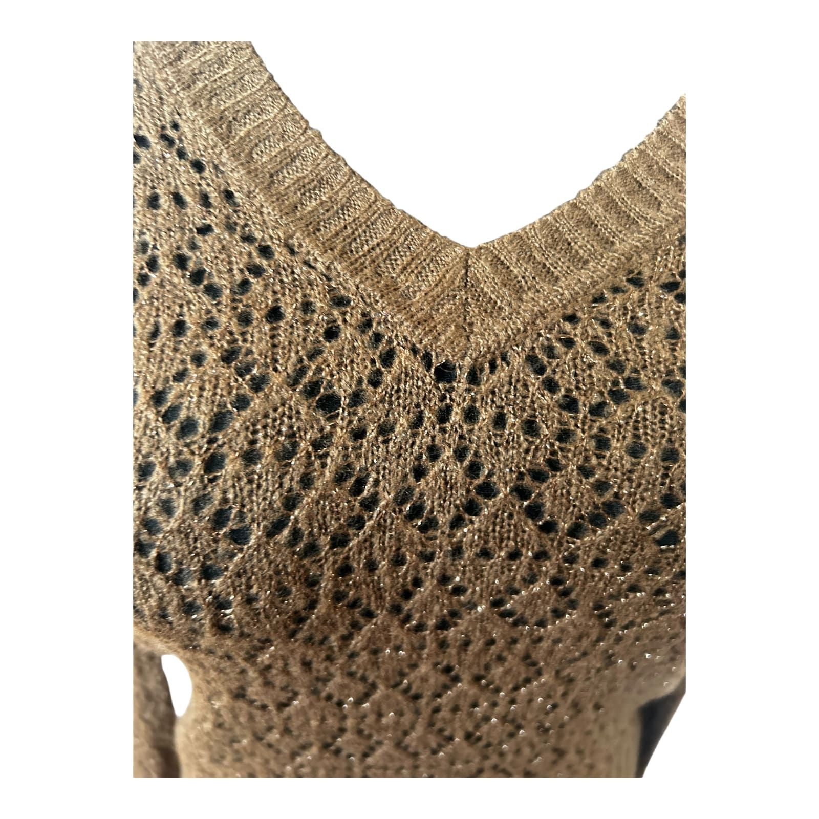 Dream Girl Damen Pullover Strick Spitze Braun Goldfäden Gr L Elegant