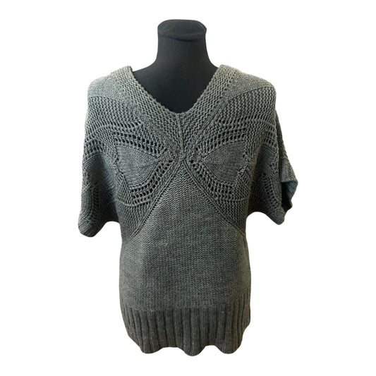 Yessica Damen Strickpullover Grau Grobstrick V Ausschnitt Kurzarm Gr L