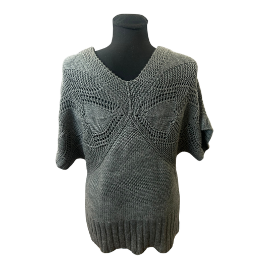 Yessica Damen Strickpullover Grau Grobstrick V Ausschnitt Kurzarm Gr L