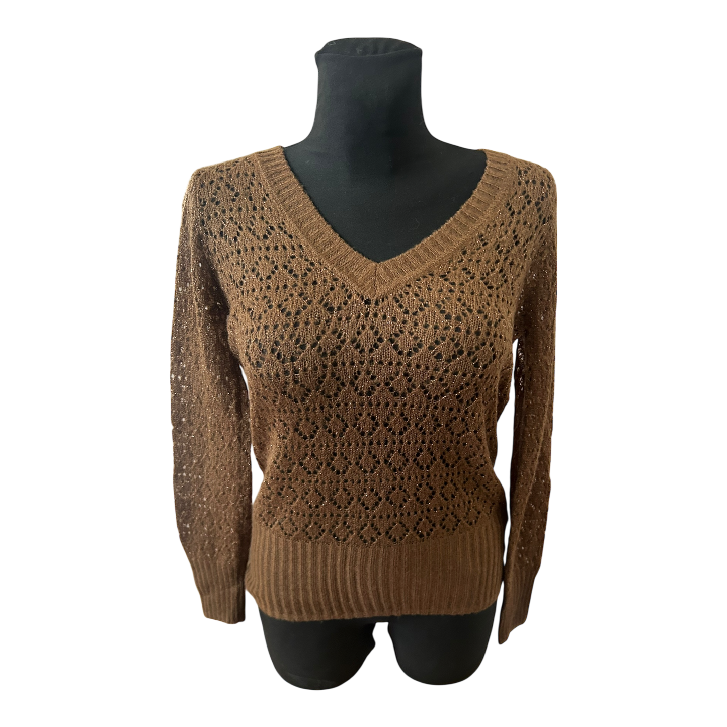 Dream Girl Damen Pullover Strick Spitze Braun Goldfäden Gr L Elegant