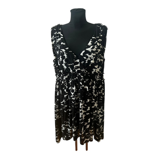 H&M Kleid Damen Gr 50 Schwarz Weiß Muster Ärmellos Elegant