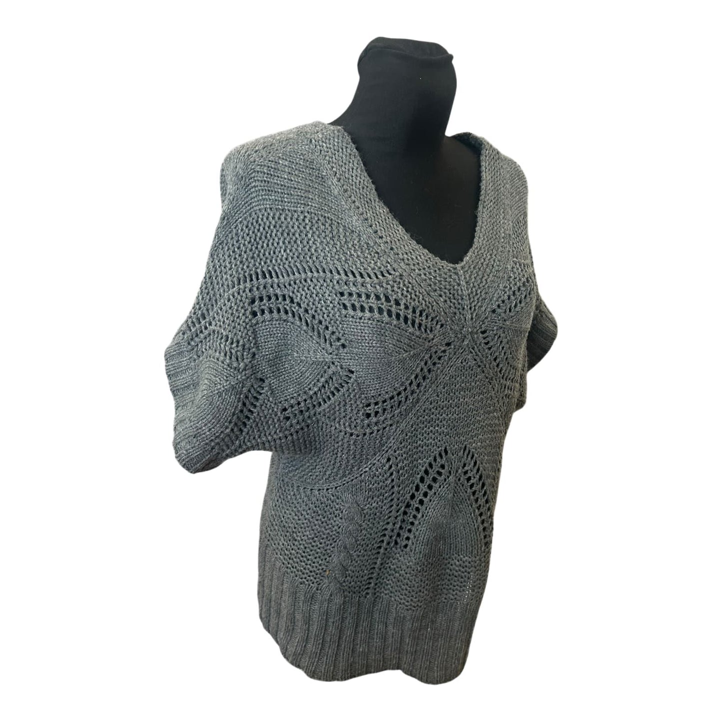 Yessica Damen Strickpullover Grau Grobstrick V Ausschnitt Kurzarm Gr L