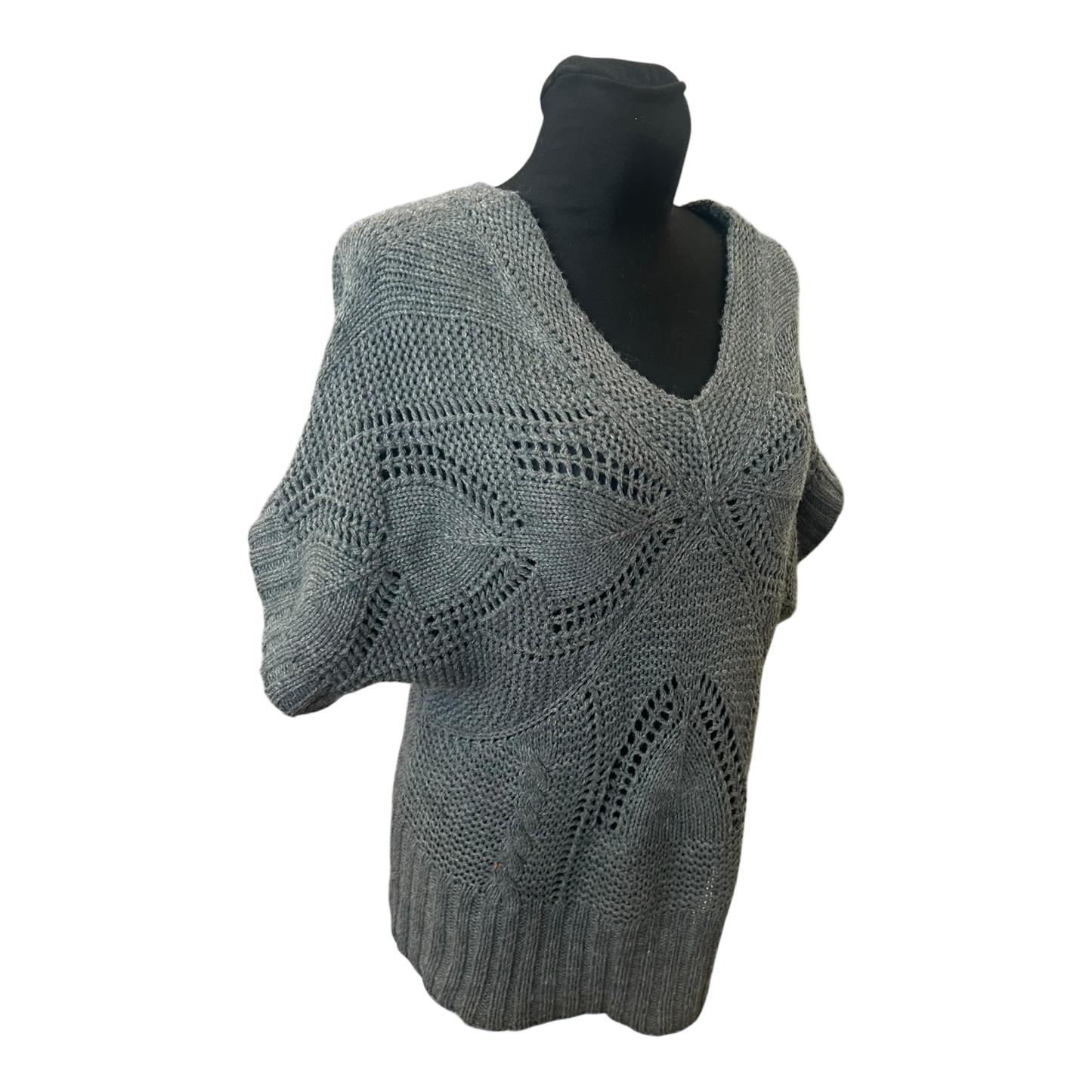 Yessica Damen Strickpullover Grau Grobstrick V Ausschnitt Kurzarm Gr L