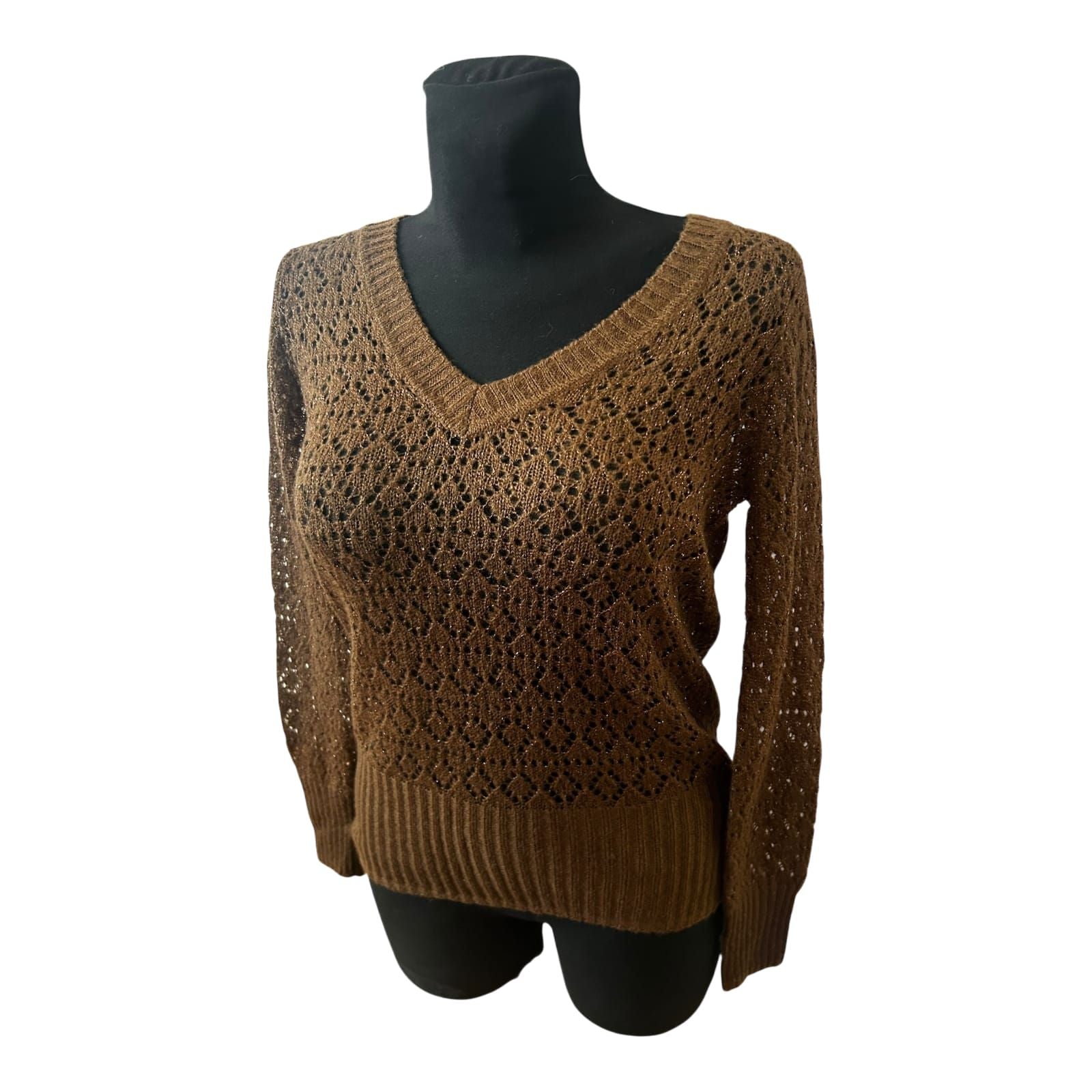 Dream Girl Damen Pullover Strick Spitze Braun Goldfäden Gr L Elegant