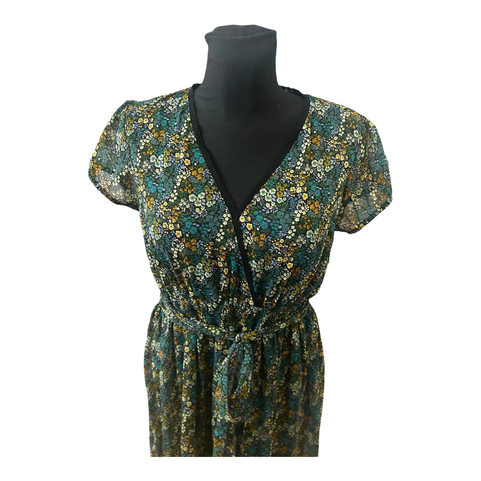 Rainbow Collection Kleid Damen Gr 40 Blumen Chiffon Midikleid Sommer Elegant