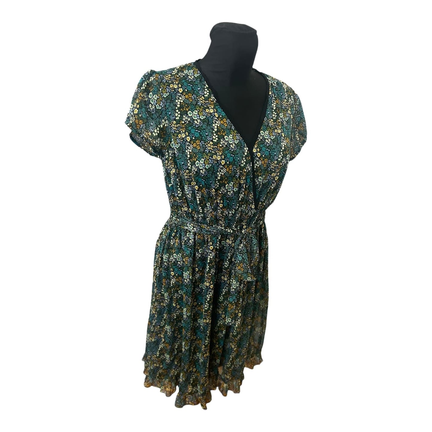 Rainbow Collection Kleid Damen Gr 40 Blumen Chiffon Midikleid Sommer Elegant
