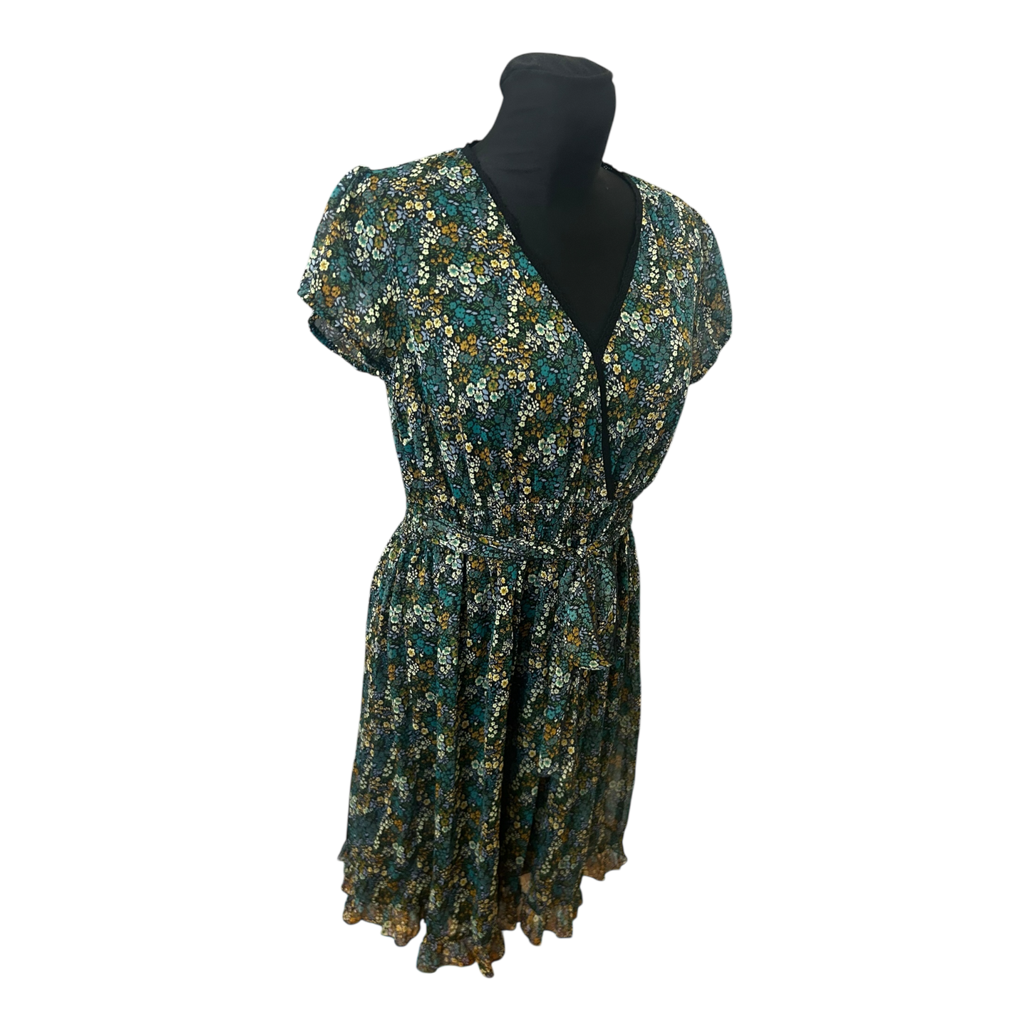 Rainbow Collection Kleid Damen Gr 40 Blumen Chiffon Midikleid Sommer Elegant