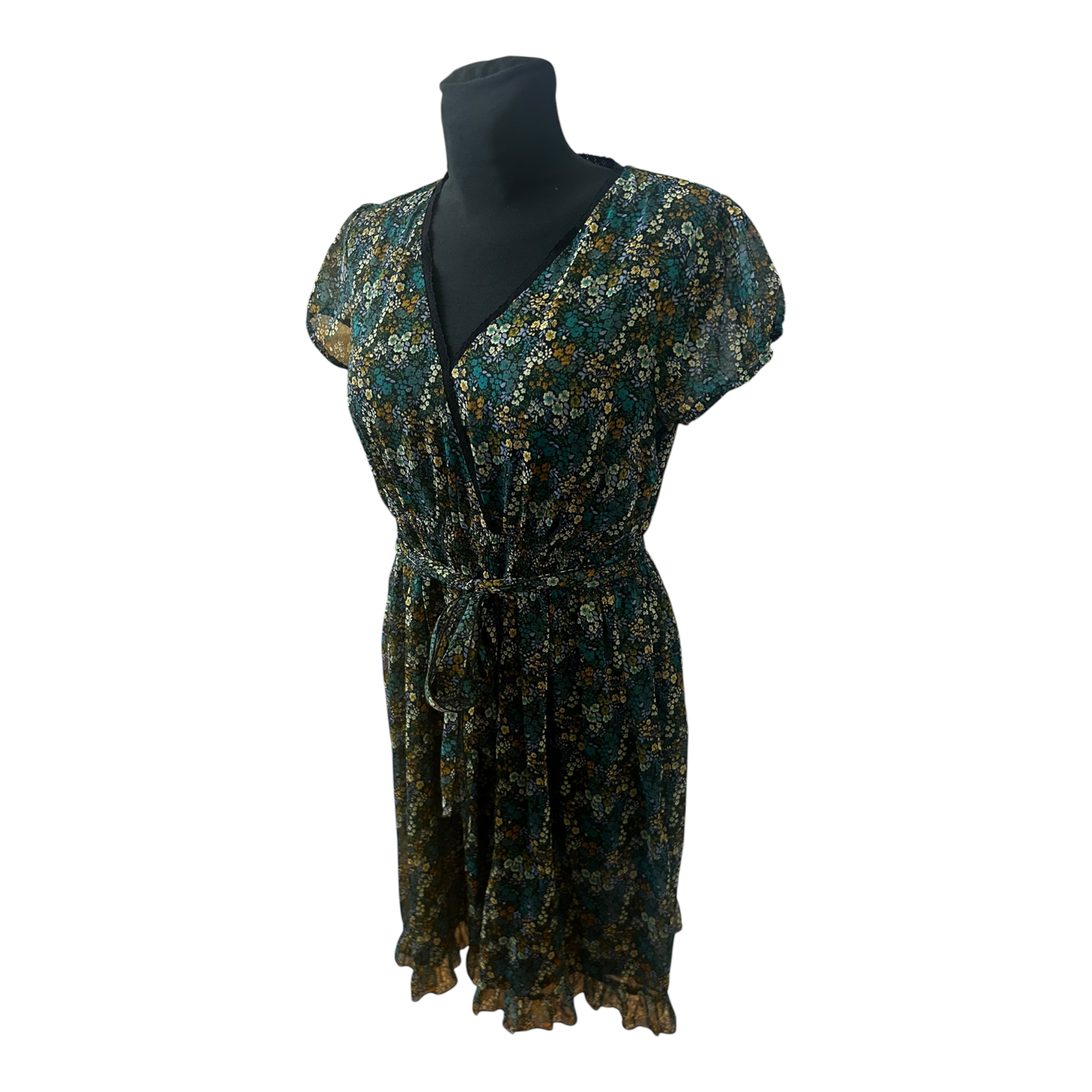 Rainbow Collection Kleid Damen Gr 40 Blumen Chiffon Midikleid Sommer Elegant