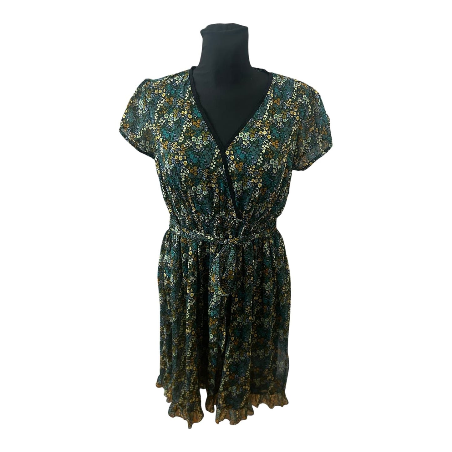 Rainbow Collection Kleid Damen Gr 40 Blumen Chiffon Midikleid Sommer Elegant