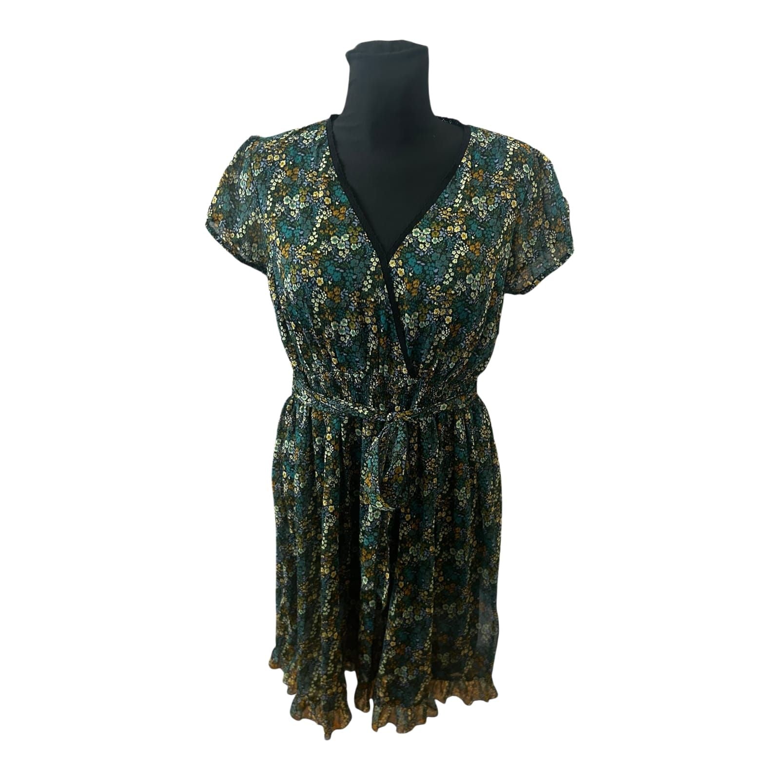 Rainbow Collection Kleid Damen Gr 40 Blumen Chiffon Midikleid Sommer Elegant