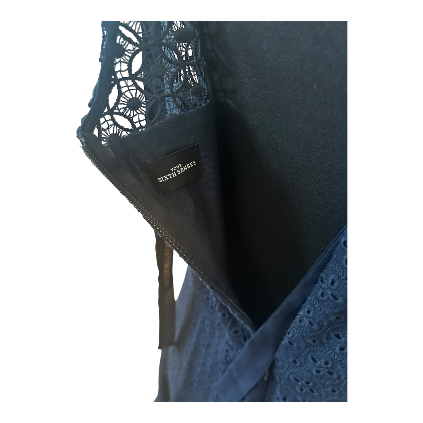 Sixth Sense Damen Kleid Spitze Sommer Elegant Gr 40 Blau Gefüttert Neu