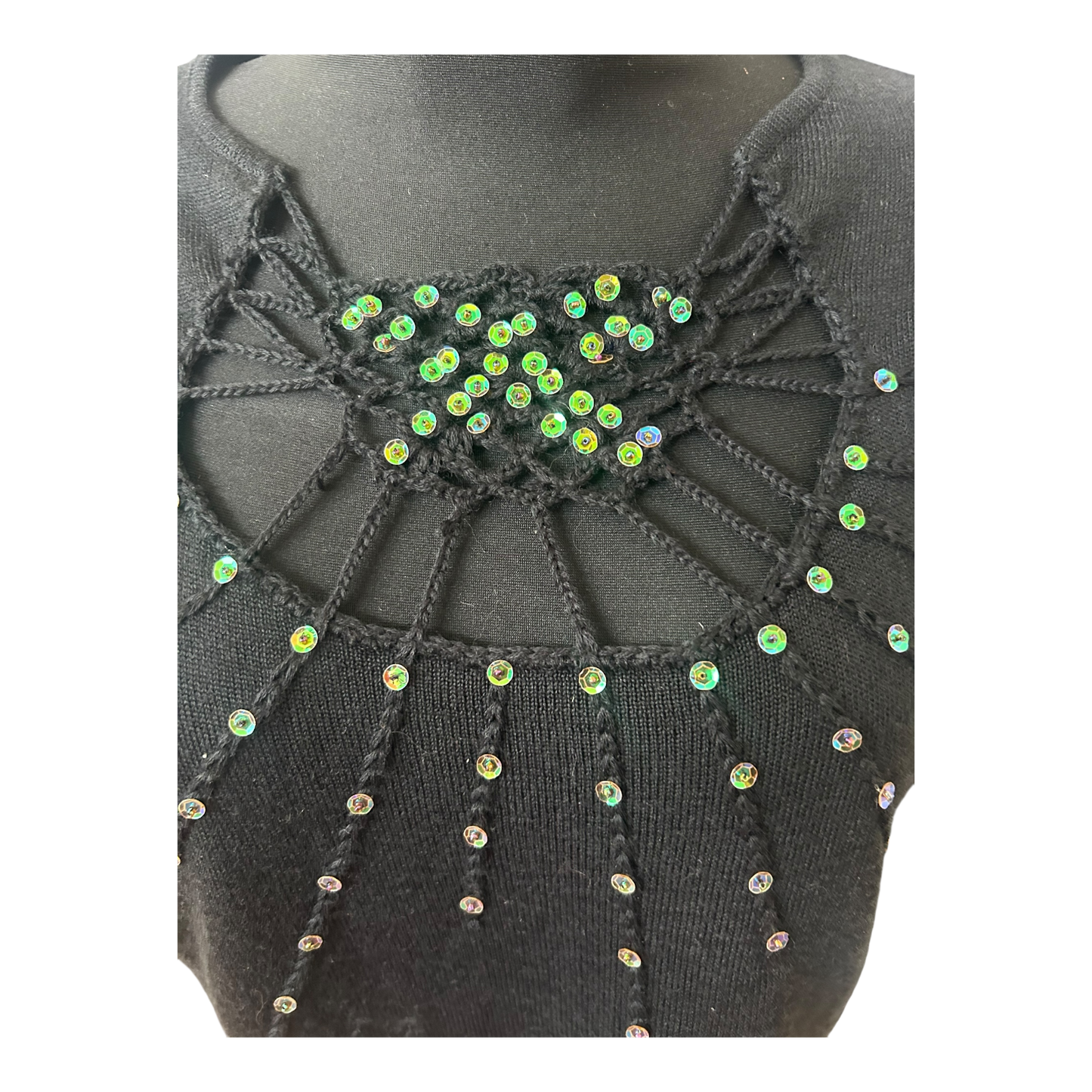 Damen Pullover Schwarz Gr 44 Langarm Strass Elegant Feinstrick Klassisch