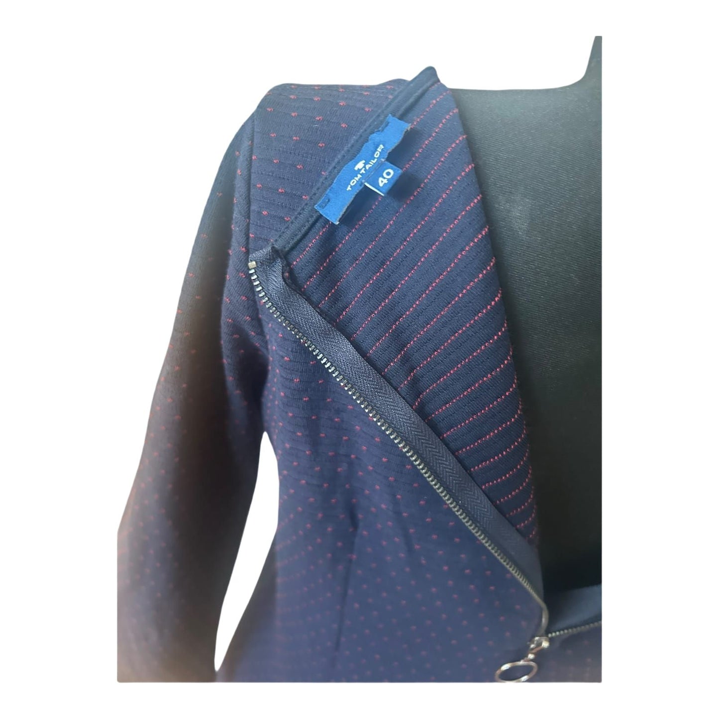 Tom Tailor Kleid Damen Gr 40 Blau Gepunktet Knielang 3/4 Arm Elegant