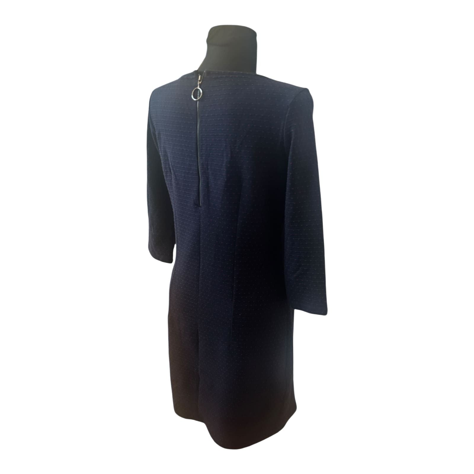 Tom Tailor Kleid Damen Gr 40 Blau Gepunktet Knielang 3/4 Arm Elegant