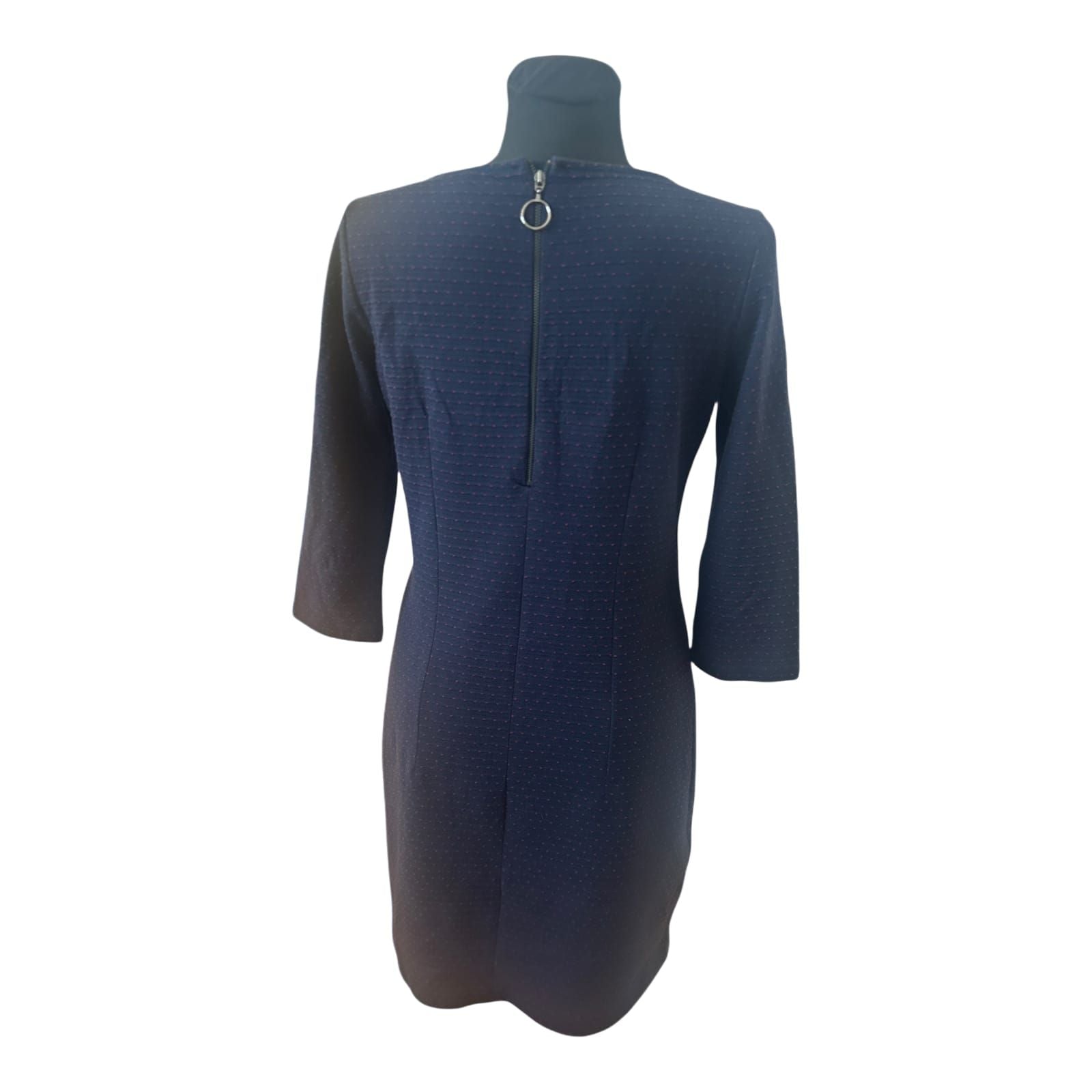 Tom Tailor Kleid Damen Gr 40 Blau Gepunktet Knielang 3/4 Arm Elegant