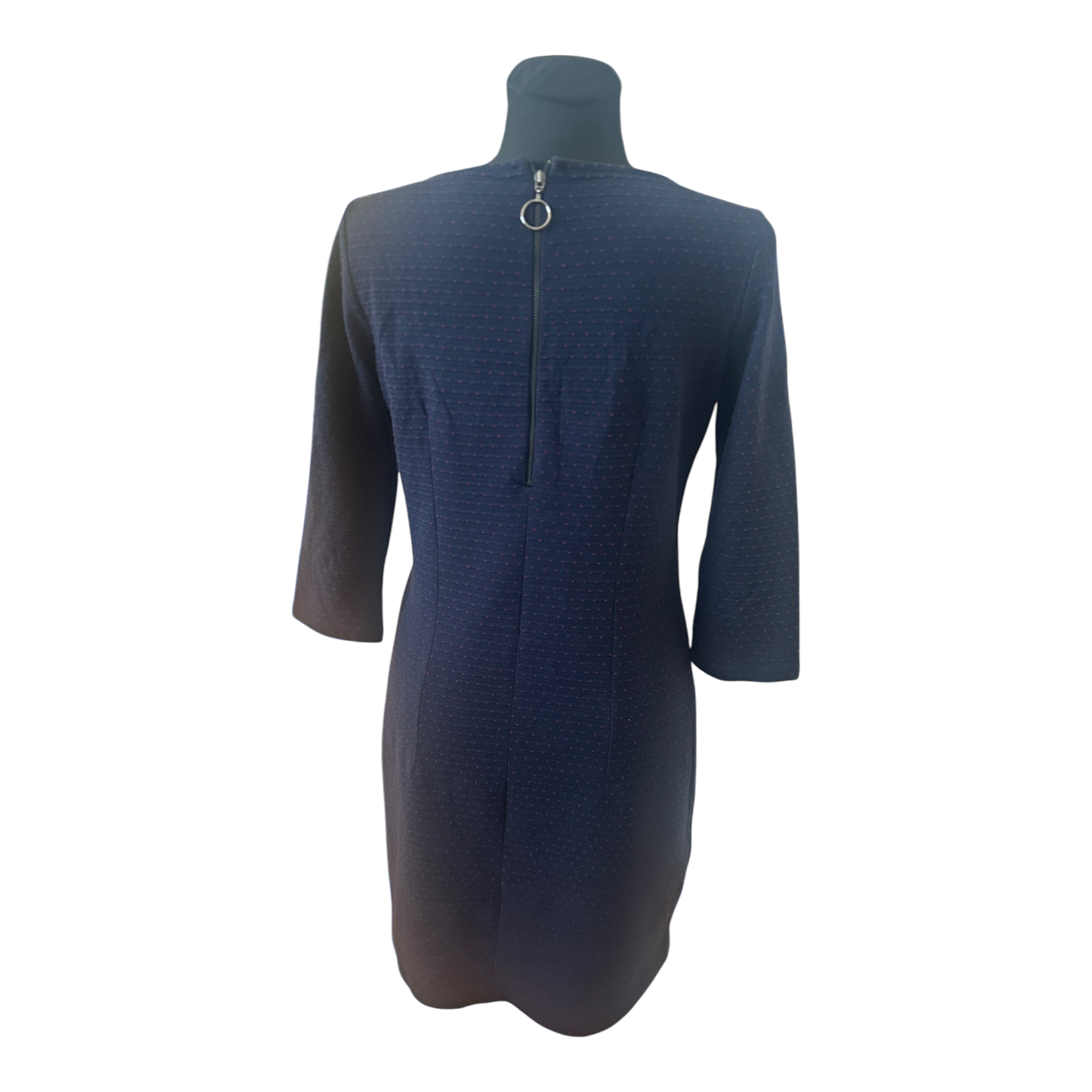 Tom Tailor Kleid Damen Gr 40 Blau Gepunktet Knielang 3/4 Arm Elegant