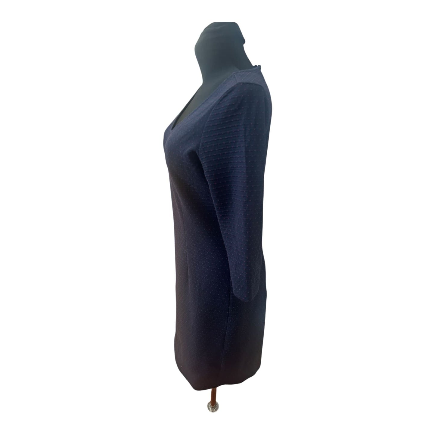 Tom Tailor Kleid Damen Gr 40 Blau Gepunktet Knielang 3/4 Arm Elegant