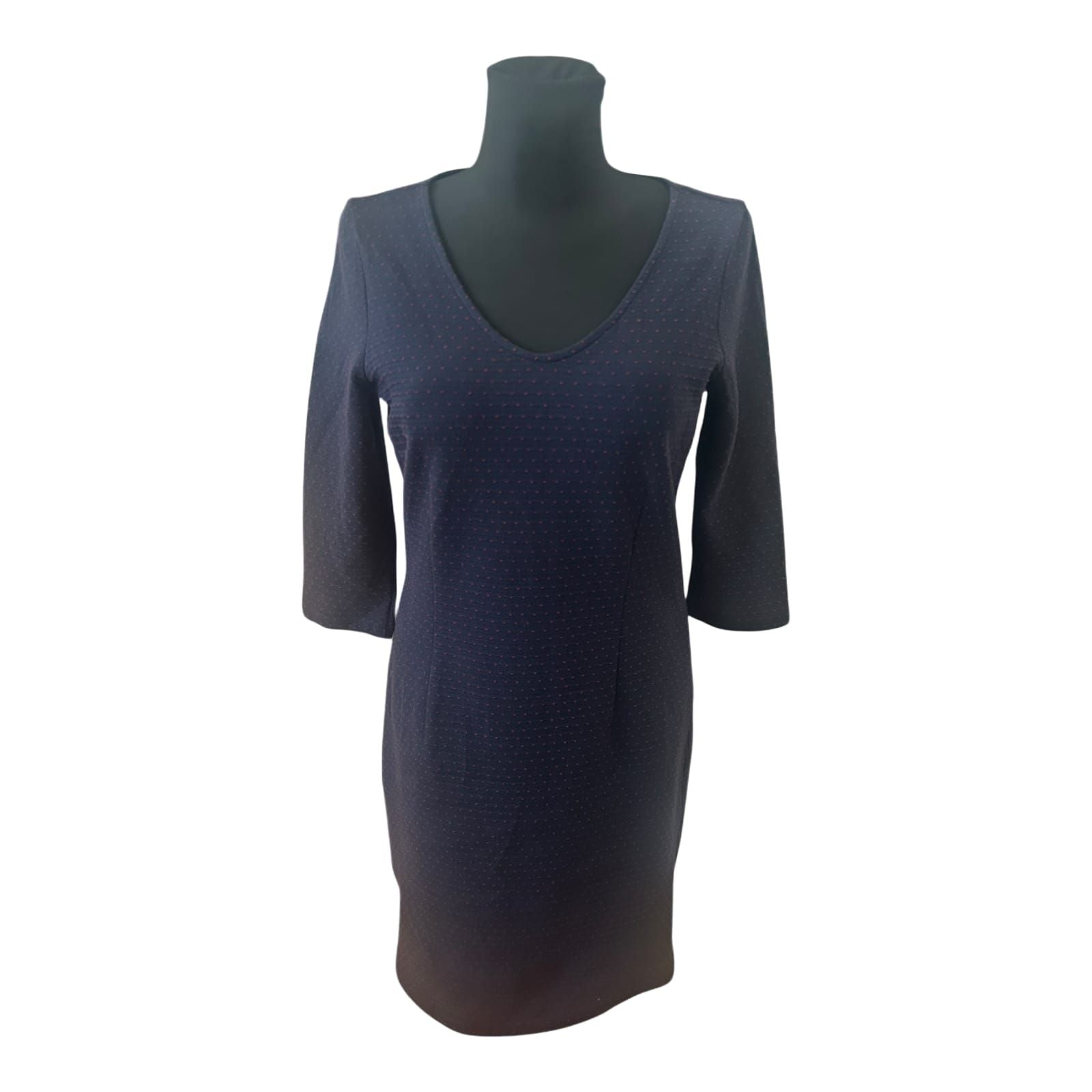 Tom Tailor Kleid Damen Gr 40 Blau Gepunktet Knielang 3/4 Arm Elegant