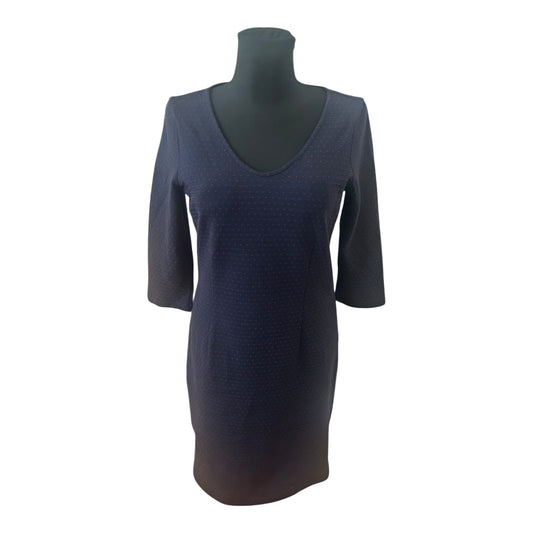 Tom Tailor Kleid Damen Gr 40 Blau Gepunktet Knielang 3/4 Arm Elegant