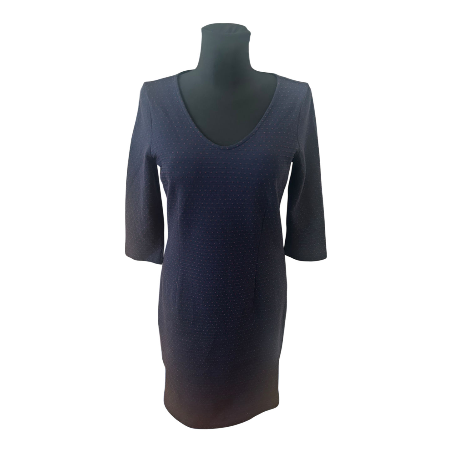 Tom Tailor Kleid Damen Gr 40 Blau Gepunktet Knielang 3/4 Arm Elegant