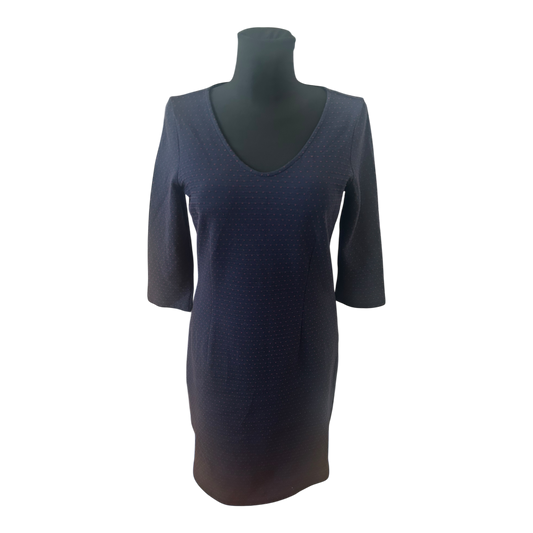 Tom Tailor Kleid Damen Gr 40 Blau Gepunktet Knielang 3/4 Arm Elegant
