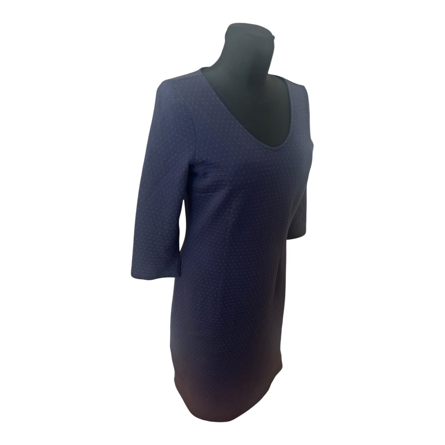 Tom Tailor Kleid Damen Gr 40 Blau Gepunktet Knielang 3/4 Arm Elegant