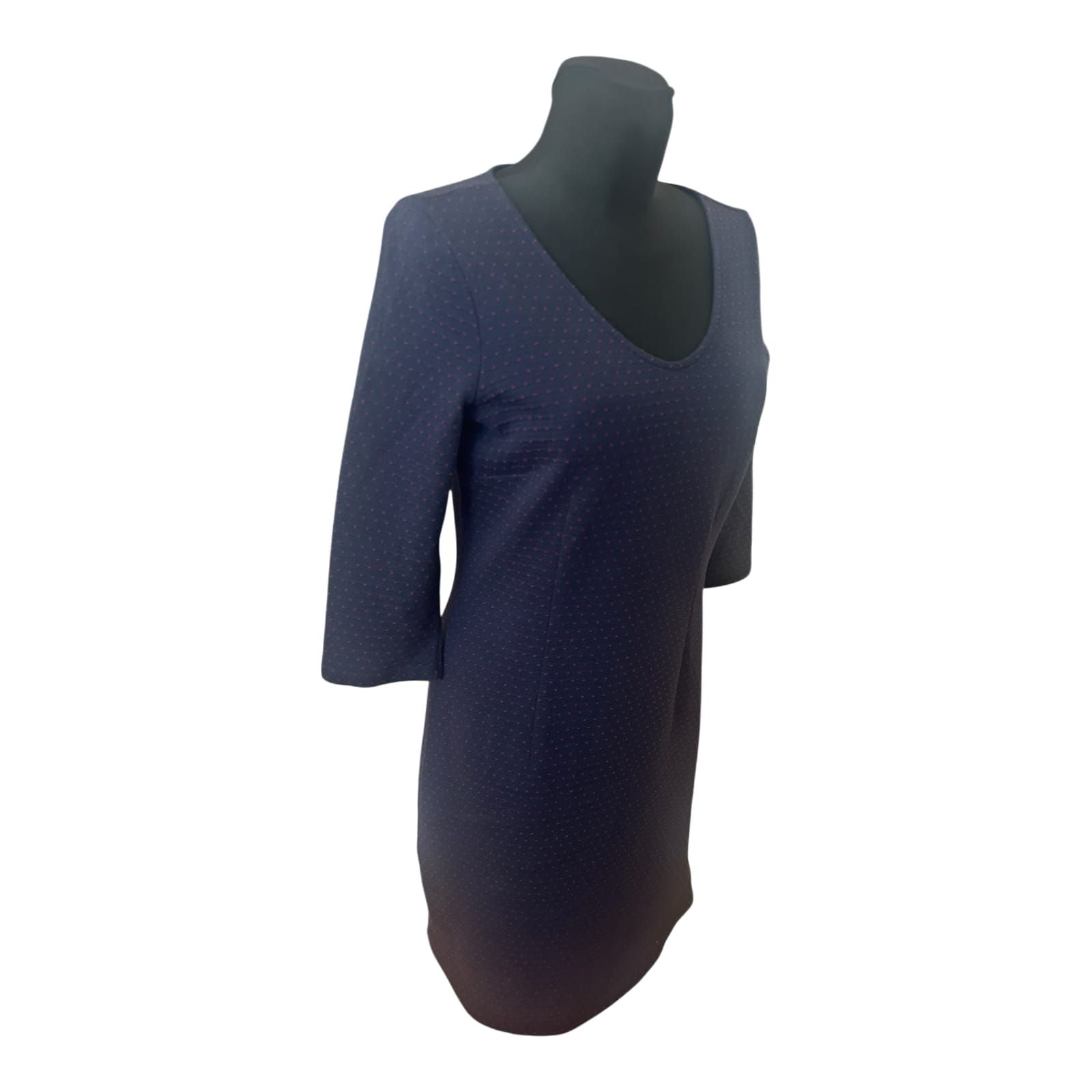 Tom Tailor Kleid Damen Gr 40 Blau Gepunktet Knielang 3/4 Arm Elegant