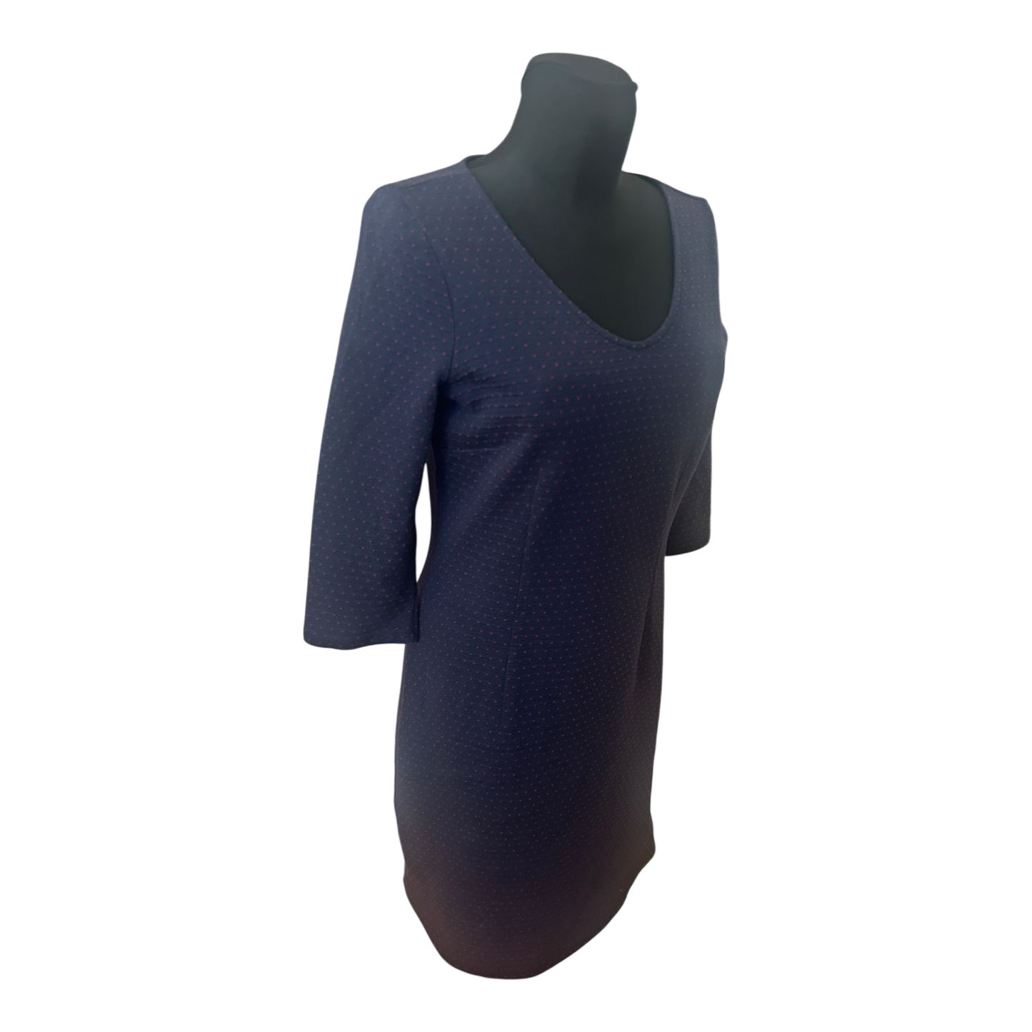 Tom Tailor Kleid Damen Gr 40 Blau Gepunktet Knielang 3/4 Arm Elegant