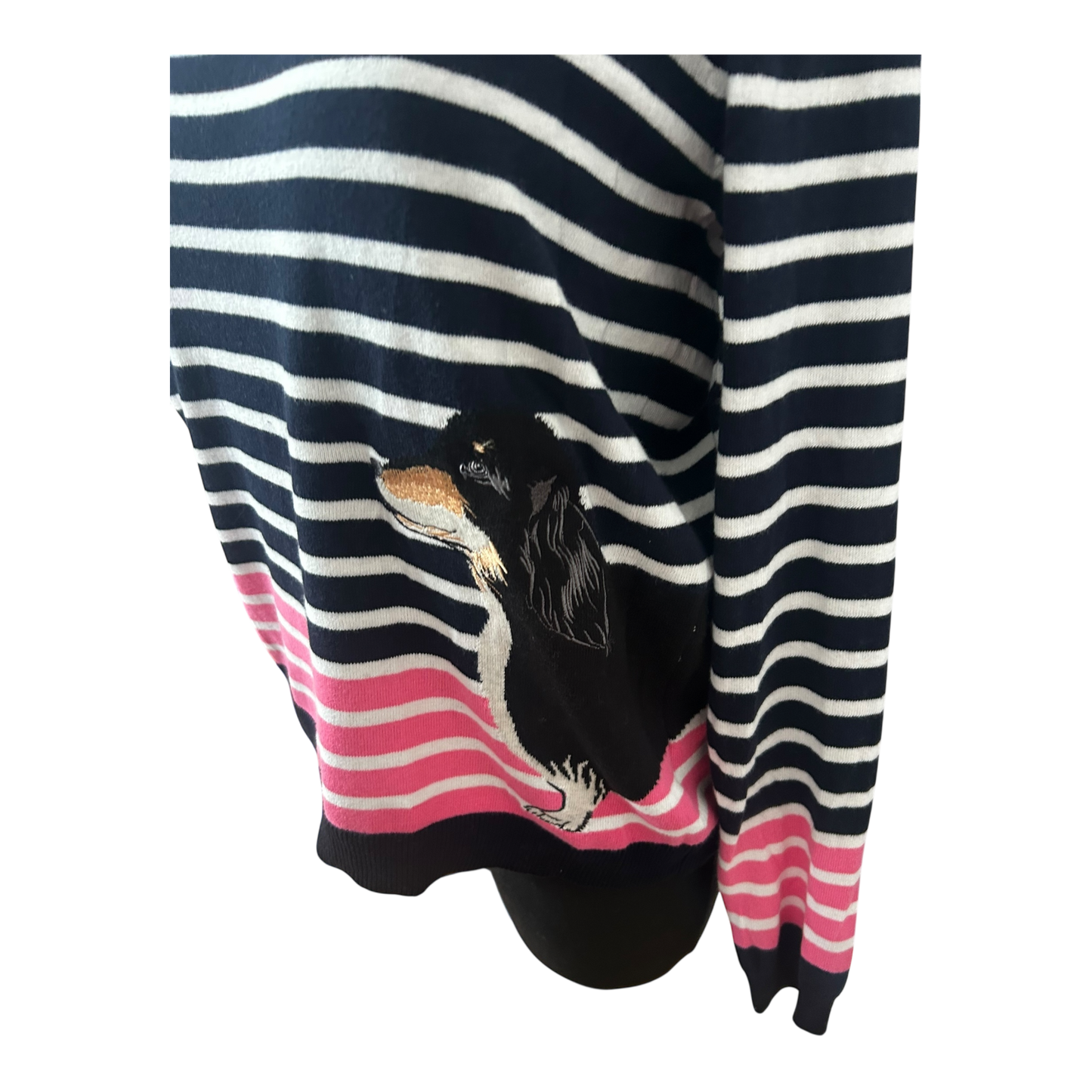 Oasis Pullover Damen Streifen Dackel Motiv Größe L Baumwolle Langarm Rundhals